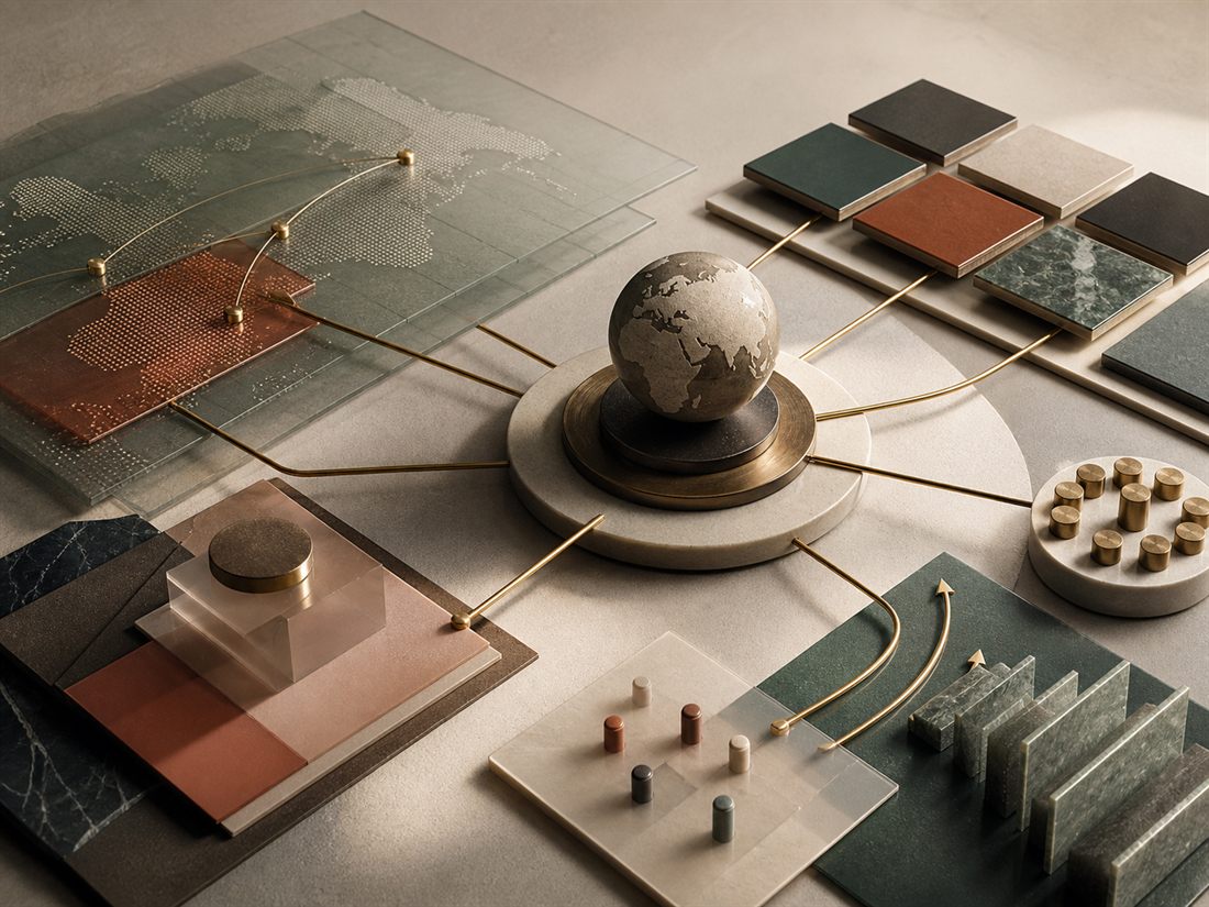 Editorial composition representing connected markets, brand portfolios, commercial decisions and operating systems