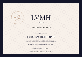 LVMH Inside certificate awarded to Muhammad Ali Khan